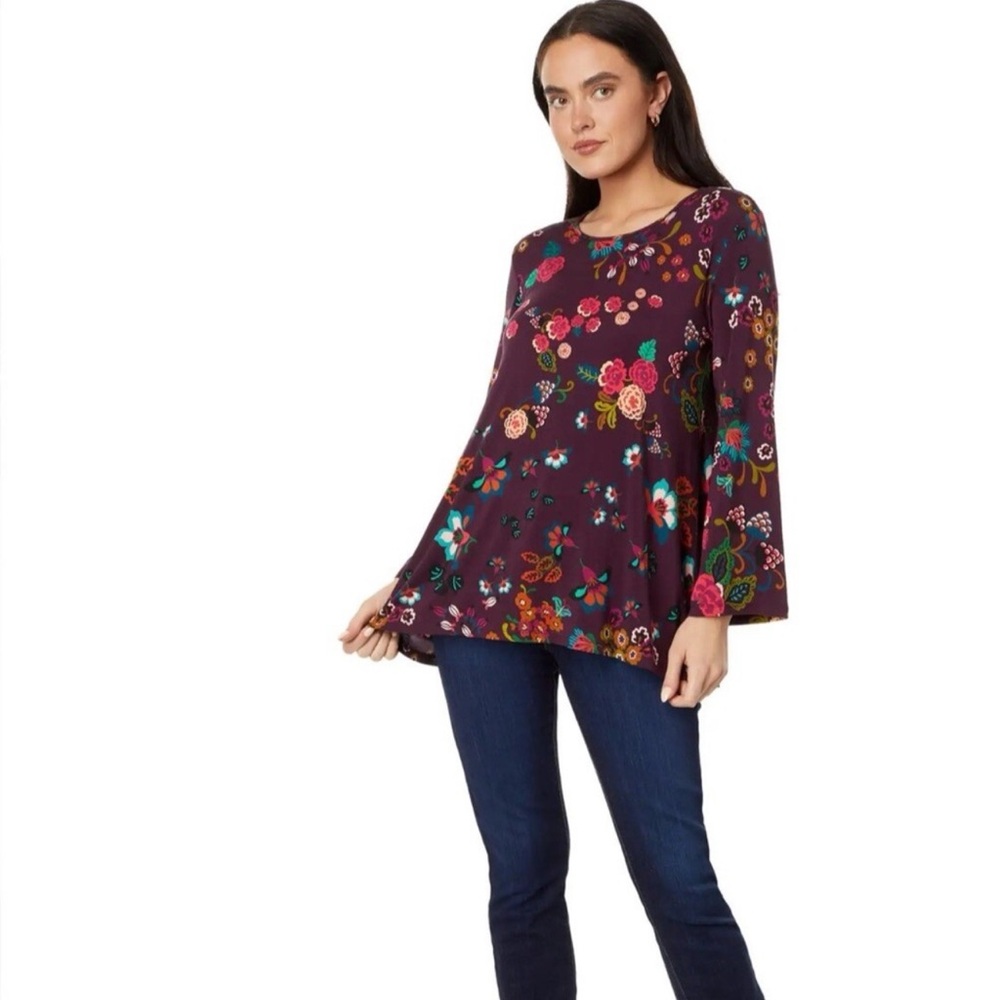Johnny Was Like New Stunning Burgundy Floral Swing Tunic